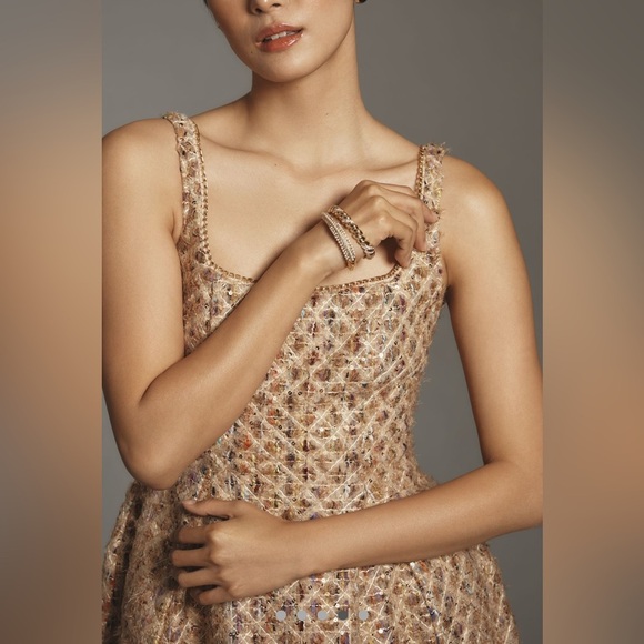 Anthropologie Tweed Fit and Flare Mini Dress with Gold Accents - Picture 3 of 8